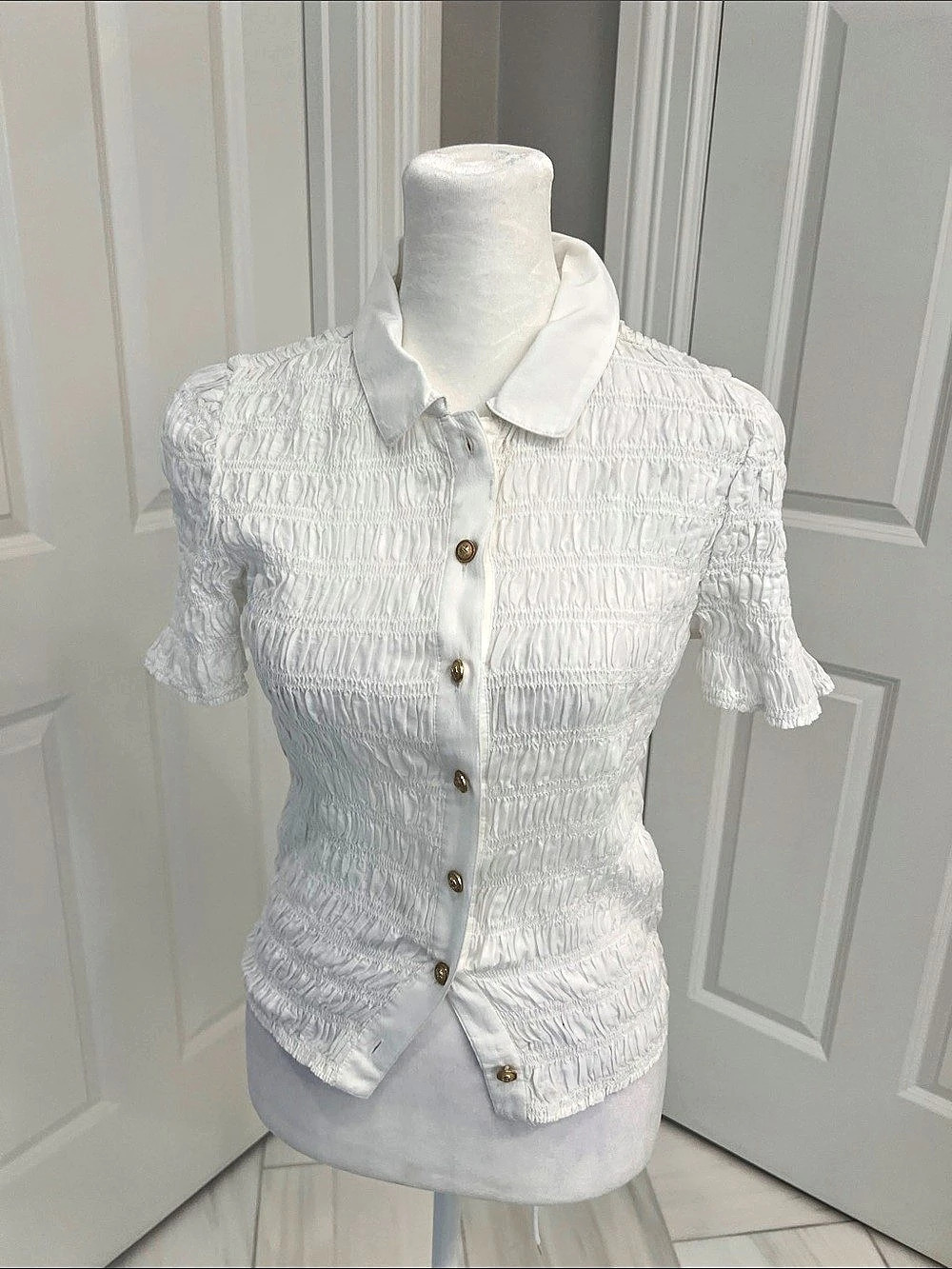 J.Crew Smocked button-up shirt in cotton-blend voile White Small
